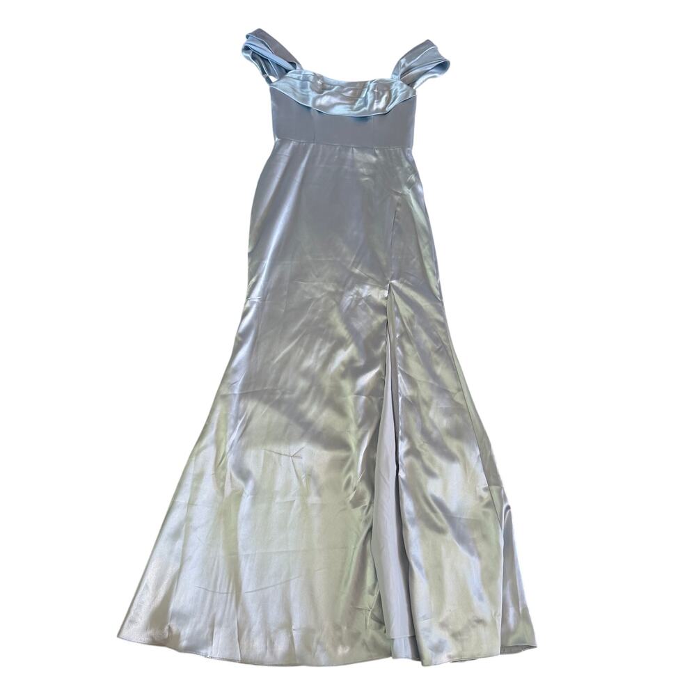 NWT Azazie Light Blue Mist Off Shoulder Gown 4 Wedding Guest Bridesmaid